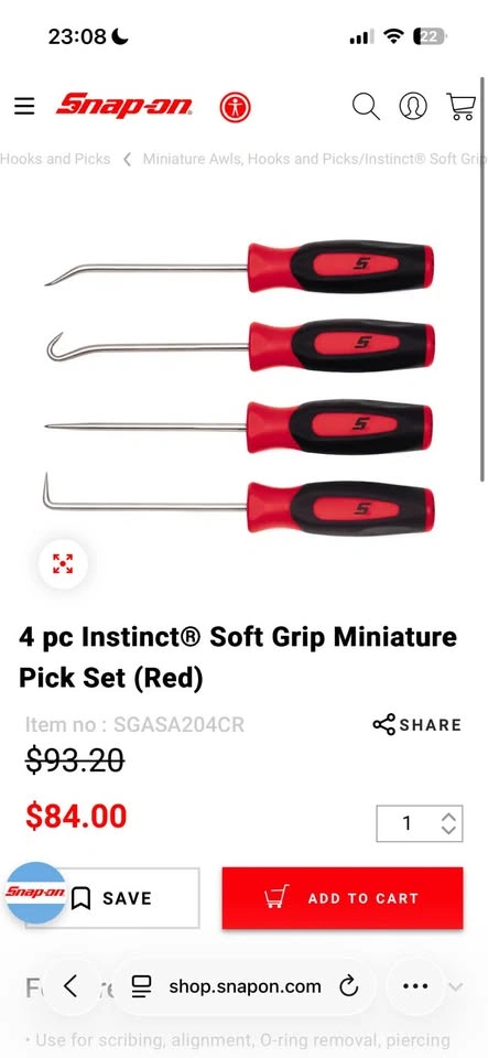 Snap-on Soft Grip 8 pc Pick and Hook Tool Set - photo 2