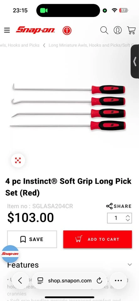 Snap-on Soft Grip 8 pc Pick and Hook Tool Set - photo 3