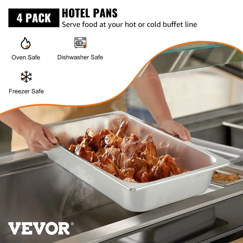 VEVOR 4 Pack Full Size Steam Table Pans - 20.9 x 12.8 x 3.9" - photo 3