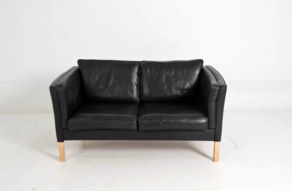 Style of Mogens Hansen Danish Vintage Leather 1970s Loveseat