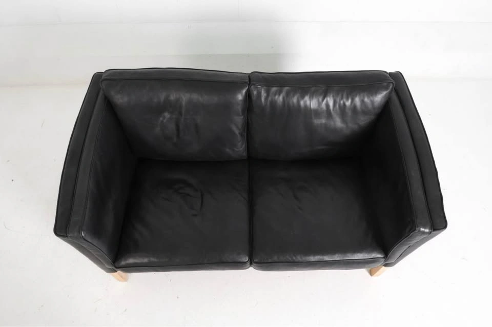Style of Mogens Hansen Danish Vintage Leather 1970s Loveseat - photo 2