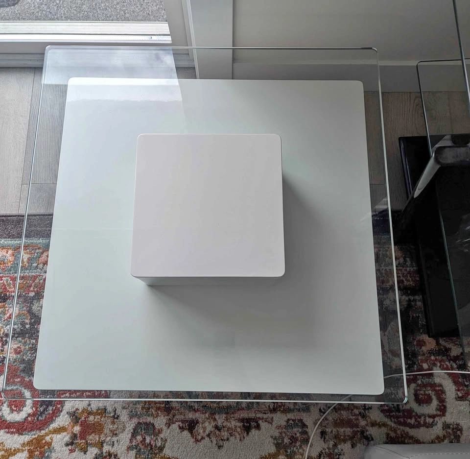 Modern White Lacquered and Glass Tiered Coffee Table