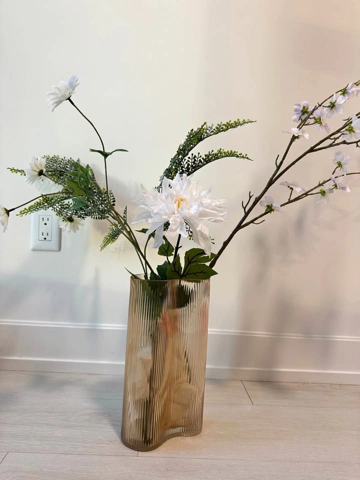 Decorative Glass Vase with Faux Flowers