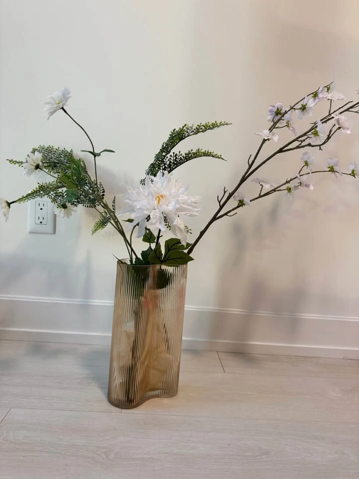 Decorative Glass Vase with Faux Flowers - photo 2