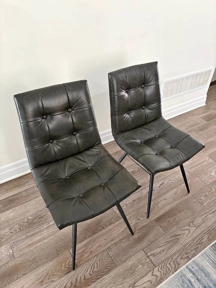 Avis Dining Chair with Vegan Leather Fabric, Metal - Black x 4