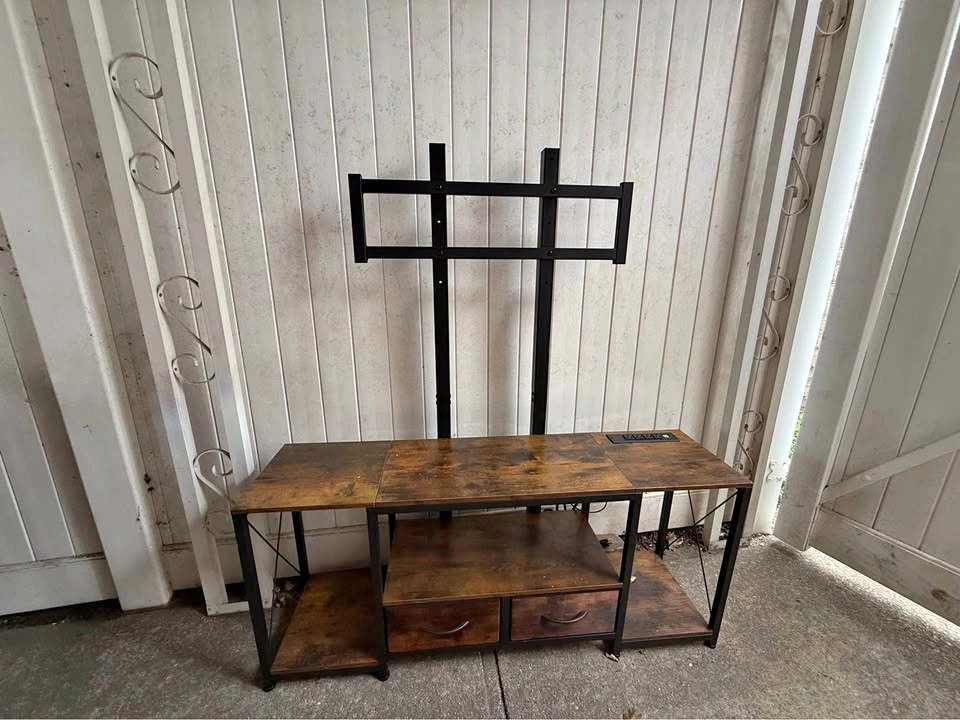Industrial TV Stand with Integrated Mount and Power Outlet