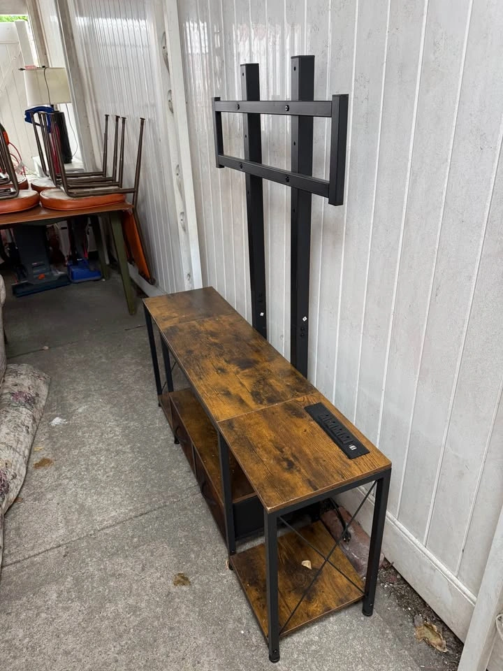 Industrial TV Stand with Integrated Mount and Power Outlet - photo 2