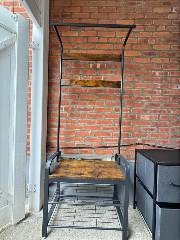 Rustic Industrial Style Entryway Hall Tree with Bench Shoe Rack