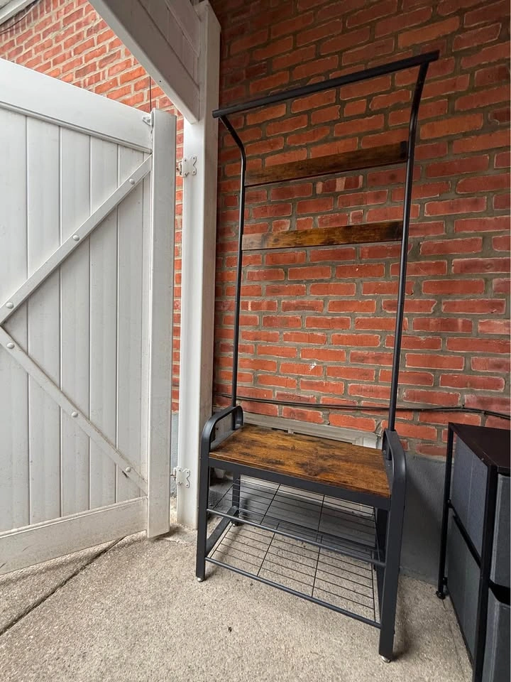 Rustic Industrial Style Entryway Hall Tree with Bench Shoe Rack - photo 2