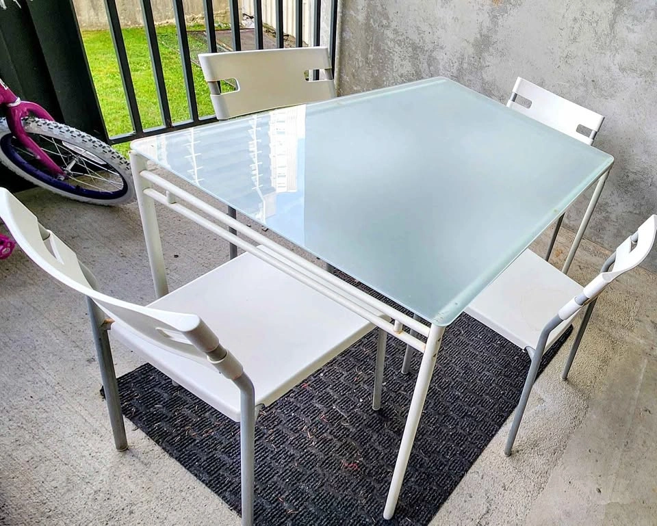 Frosted Glass Dining Table with 3 Chairs (not 4)