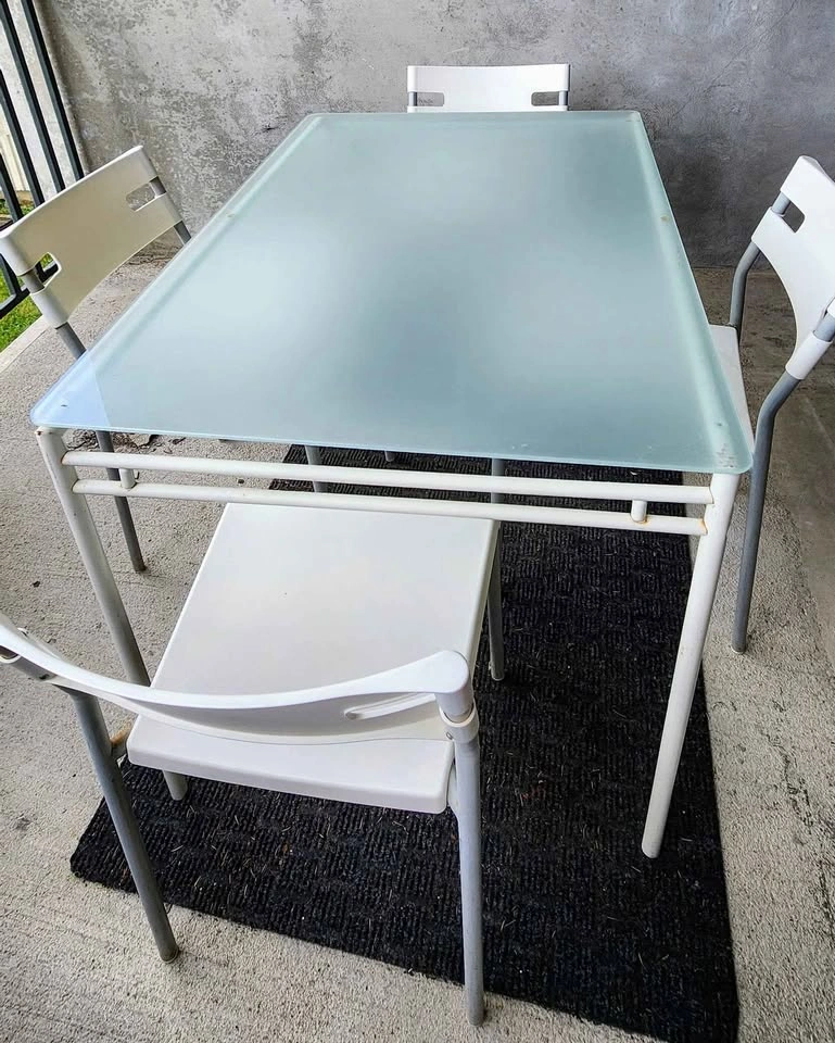 Frosted Glass Dining Table with 3 Chairs (not 4) - photo 3