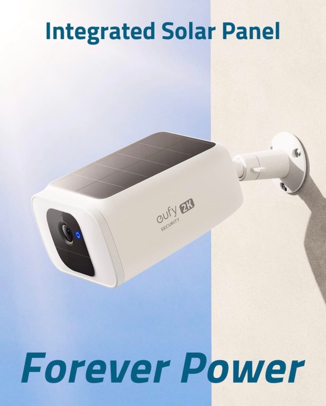 Eufy smart wireless outdoor 2K Cam with integrated solar panel