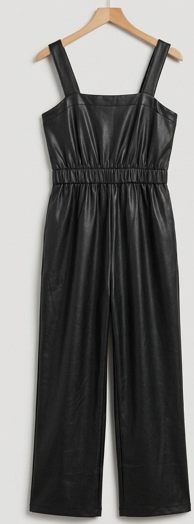 Abercrombie & Fitch Black Faux Leather Jumpsuit