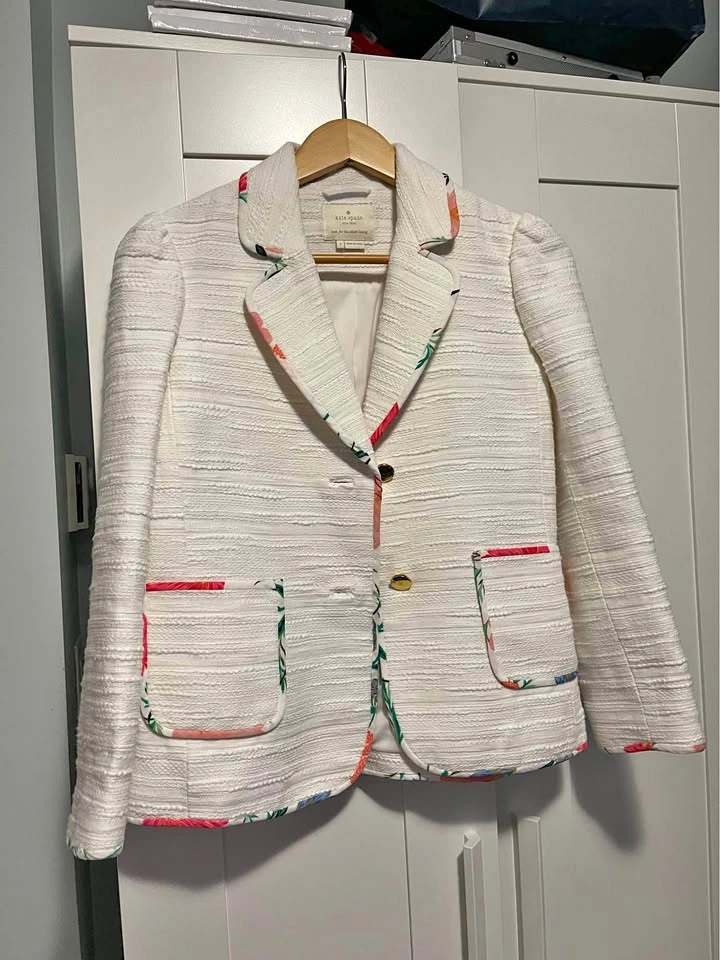 Kate Spade White Blazer with Floral Trim