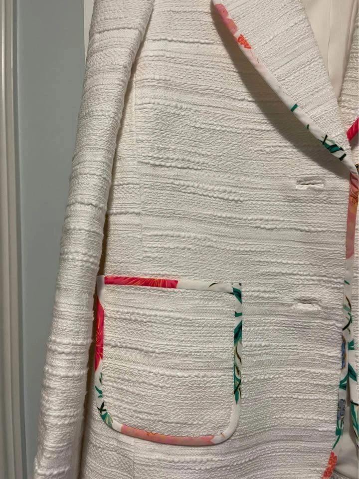 Kate Spade White Blazer with Floral Trim - photo 2