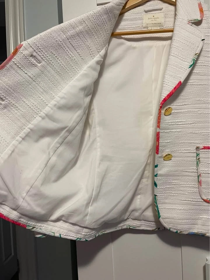 Kate Spade White Blazer with Floral Trim - photo 3