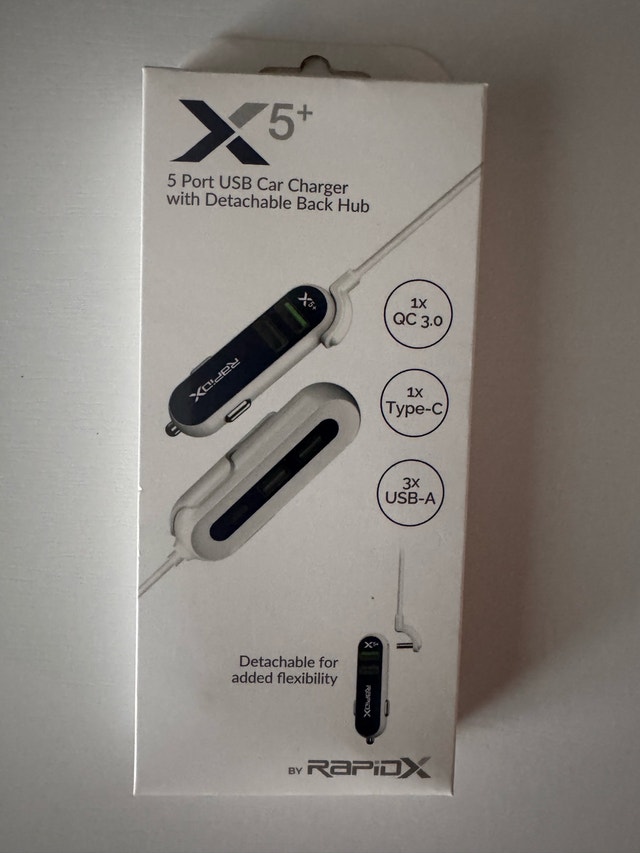 RapidX X5+ 5 Port USB Car Charger QC 3.0 Type-C Hub