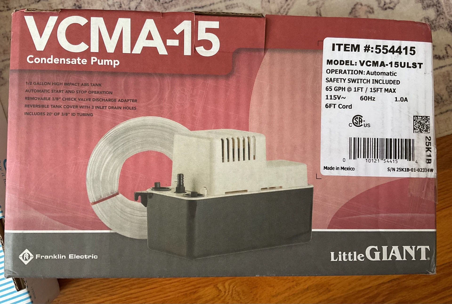 Little Giant 115-Volt Condensate Removal Pump - New