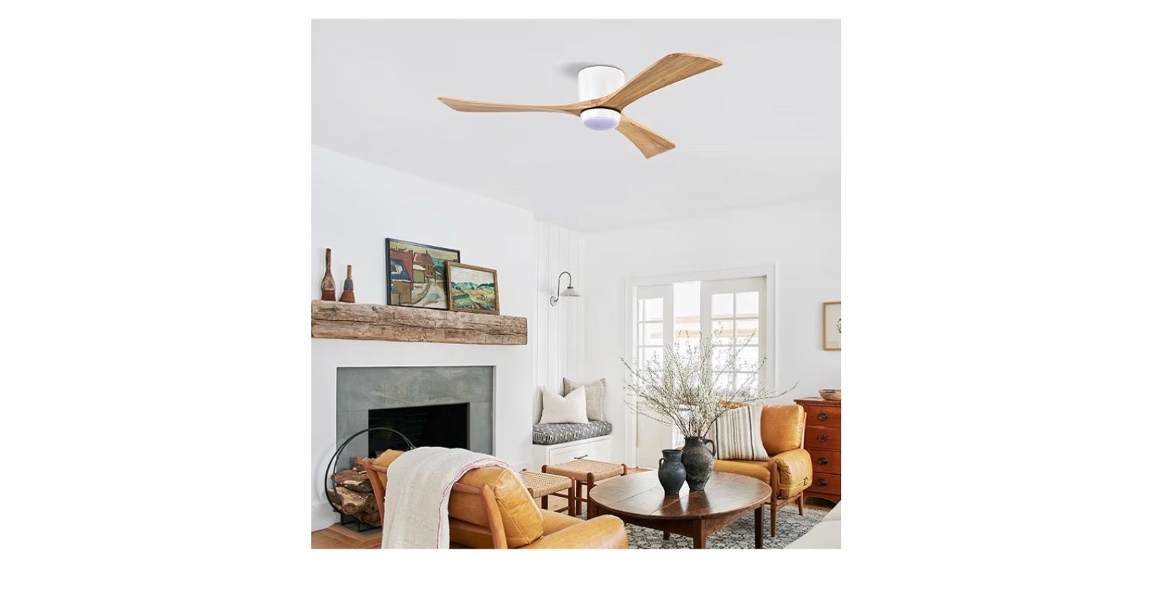 52" Flush Mount Solid Wood Blades Ceiling Fan with Lights - photo 4