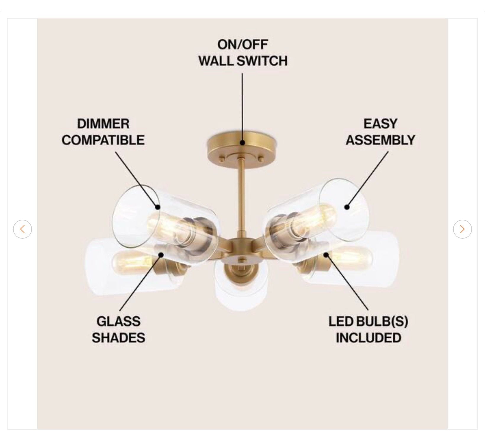 Jaynie 21.5 in. 5-Light Brass Gold Farmhouse Flush Mount - photo 3