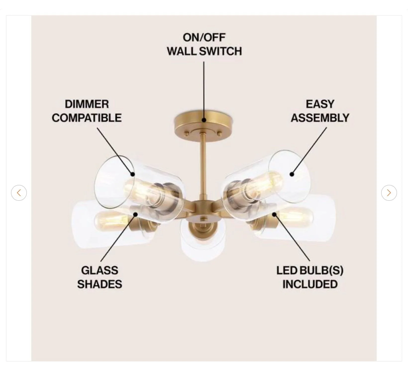 Jaynie 21.5 in. 5-Light Brass Gold Farmhouse Flush Mount - photo 3