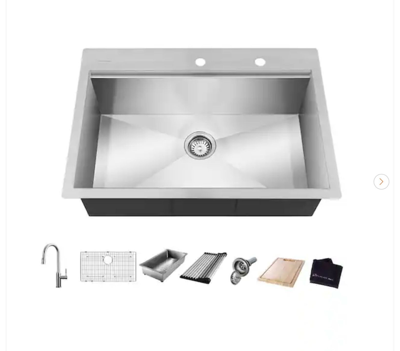30 in. Drop-In Single Bowl Stainless Steel Kitchen Sink - NEW