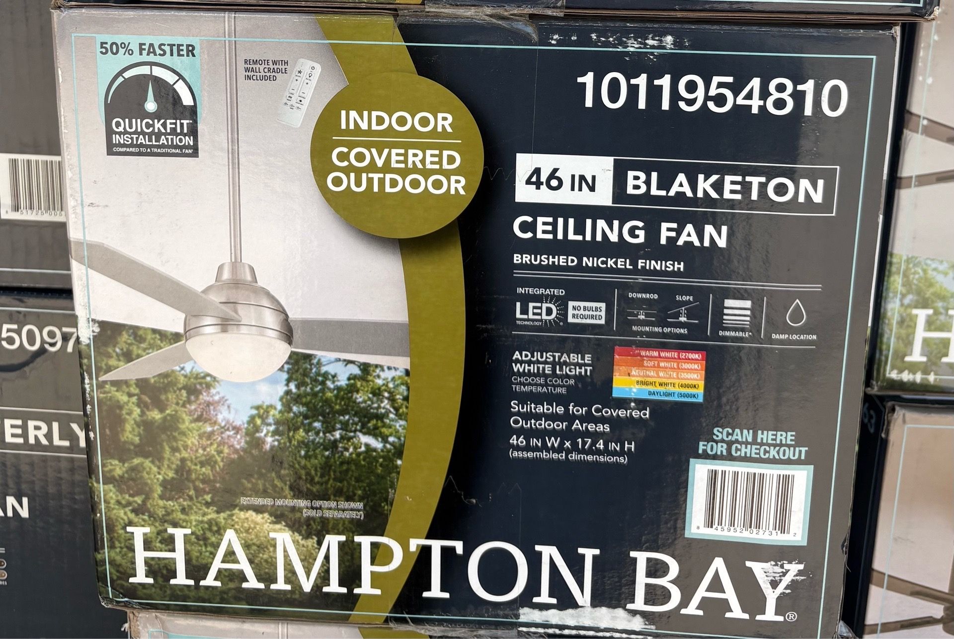 Hampton Bay Blaketon 46 in. Brushed Nickel Ceiling Fan - New