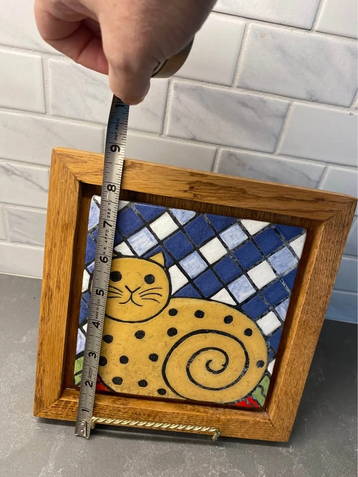 Vintage Framed Ceramic Tile Art with Cat motif - photo 3