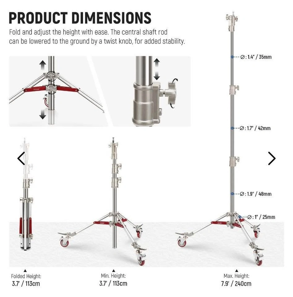 New Neewer ST240SS light stand w/casters - photo 5
