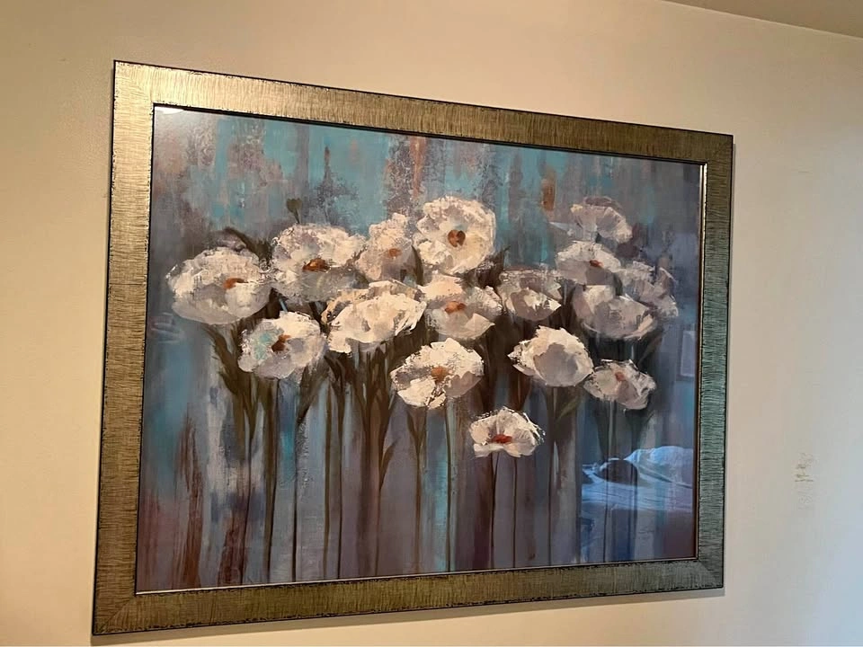 Modern Decorative Floral Original Oil Painting With Golden Frame