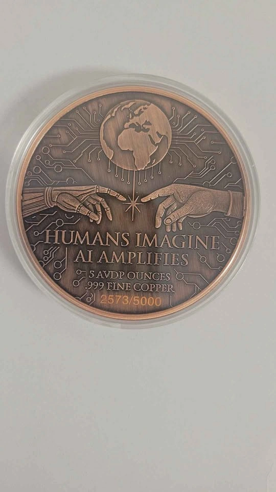 5oz Coloured AI Humans Imagine AI Amplifies Copper Round - photo 2