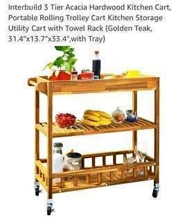 New 3-tiered wooden kitchen rolling cart