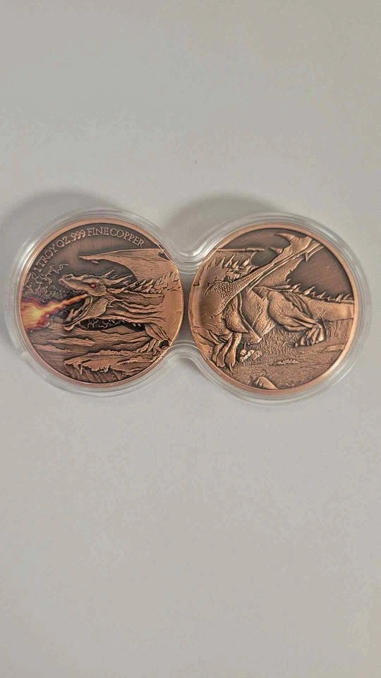 Dual Stack 2oz Copper Fire Dragon Collectible in Capsule