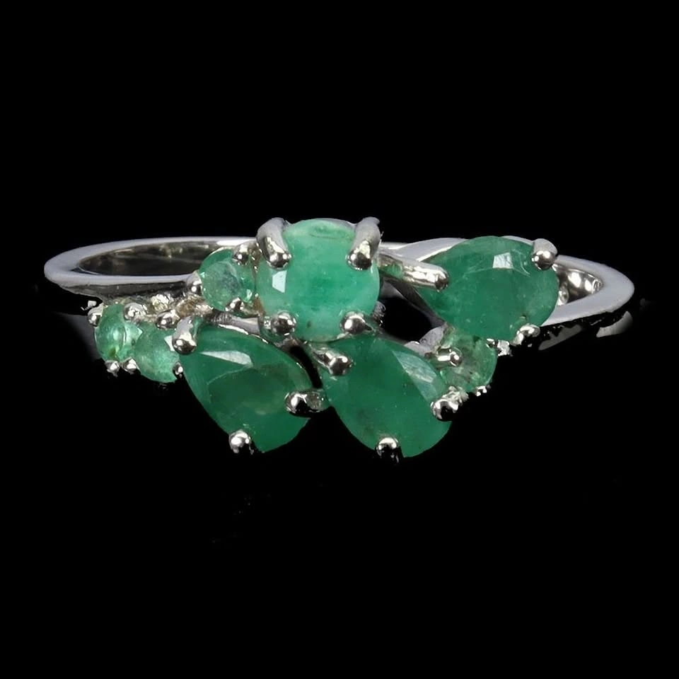Emerald Ring 14K White Plated Silver Size 7 Oval Cut Solitaire - photo 2