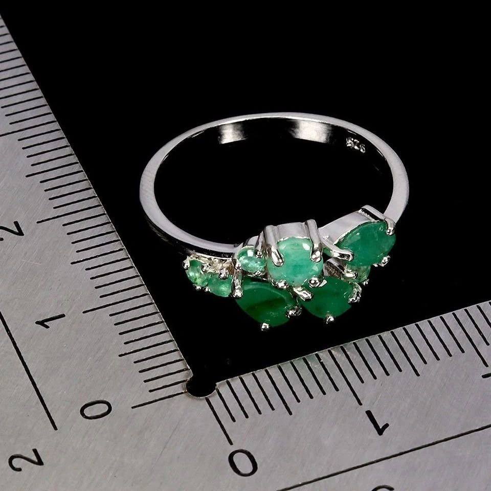 Emerald Ring 14K White Plated Silver Size 7 Oval Cut Solitaire - photo 3