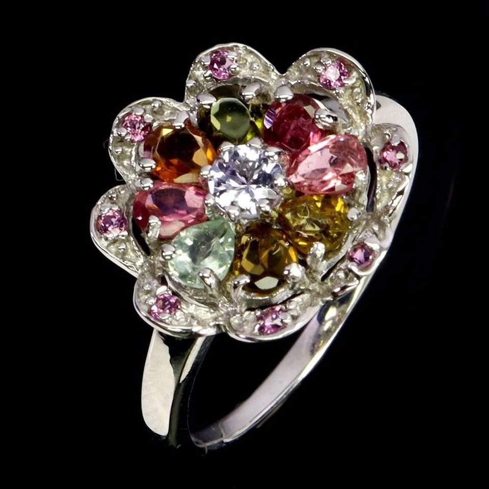 Rhodolite Garnet Tanzanite Tourmaline Ring 14K Plated Size 7 - photo 2