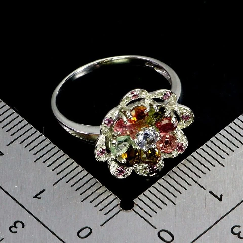 Rhodolite Garnet Tanzanite Tourmaline Ring 14K Plated Size 7 - photo 3