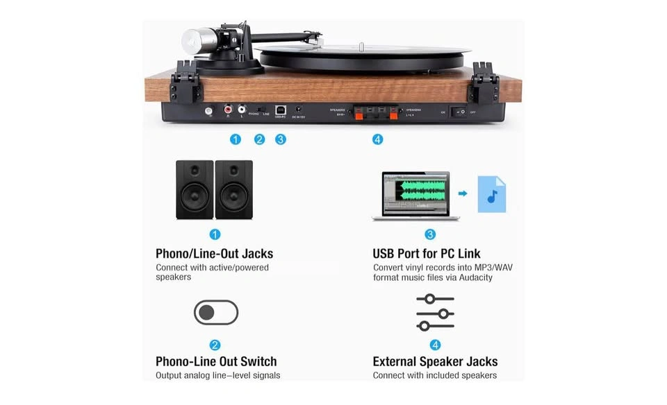 1 BY ONE Record Player Wireless Turntable HiFi System - photo 2