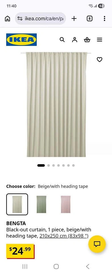 IKEA BENGTA Blackout Curtain Blue 210x250 cm (4 available)