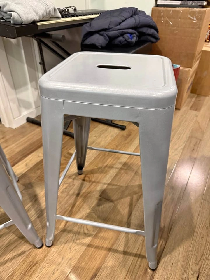 Set of 2 Industrial Metal Bar Stools – Gray – Excellent Conditio