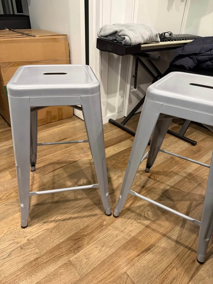 Set of 2 Industrial Metal Bar Stools – Gray – Excellent Conditio - photo 2