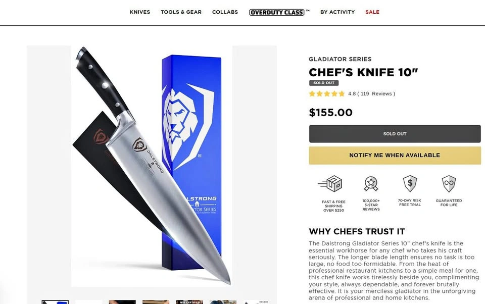 Dalstrong, Gladiator Series Chef Knife 10"