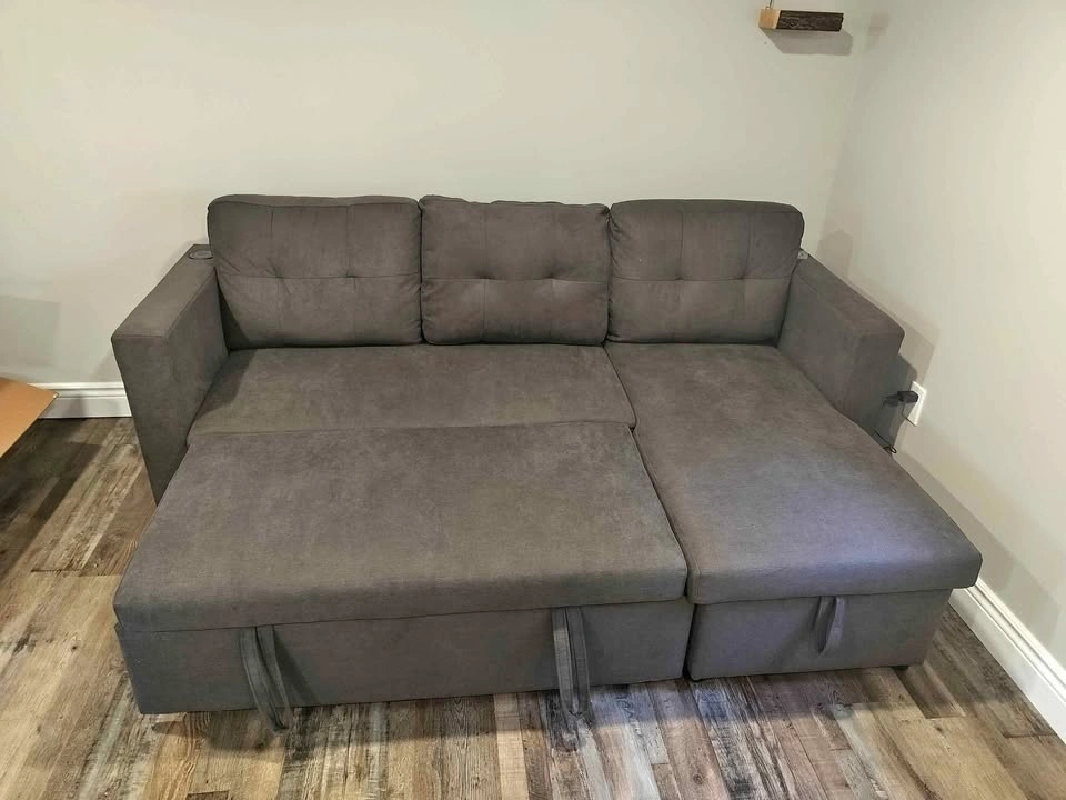 Gray Sectional Sofa Bed w/ Storage & Wireless Charging