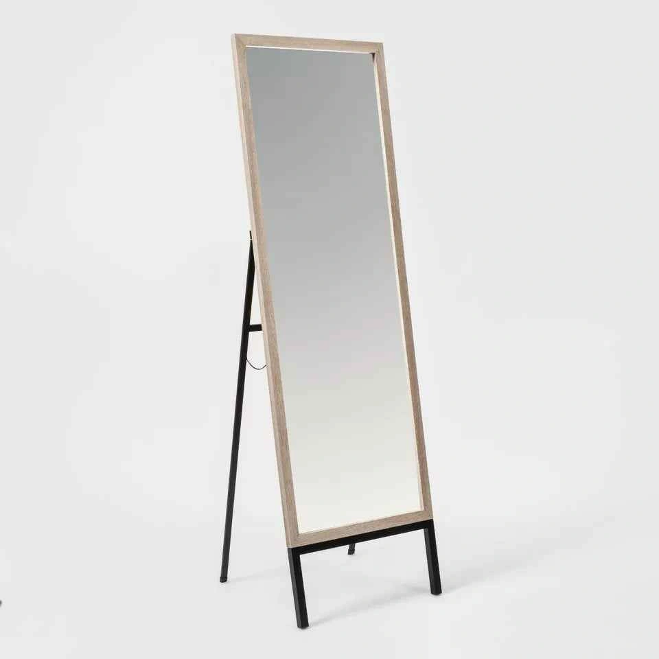 Oak and Metal Modern Floor Mirror Brown - photo 2
