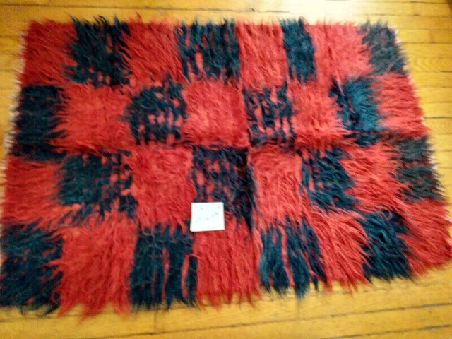 Vintage Flokati Rug Blue Red