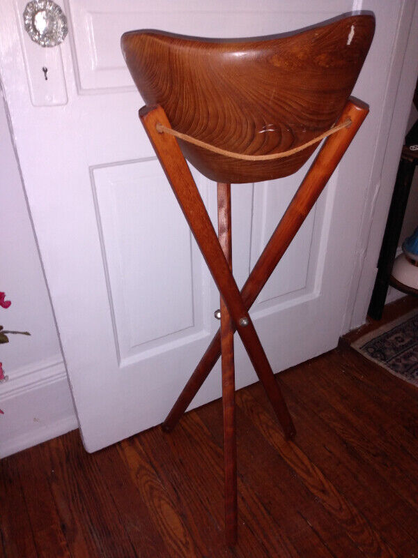 Vintage wood salad bowl and stand - photo 3