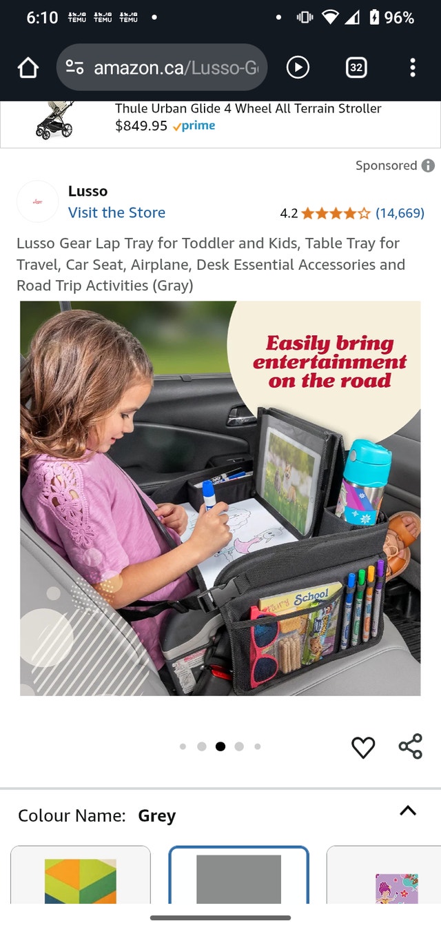 Lusso Gear Kids Travel Tray - Grey - New - photo 4