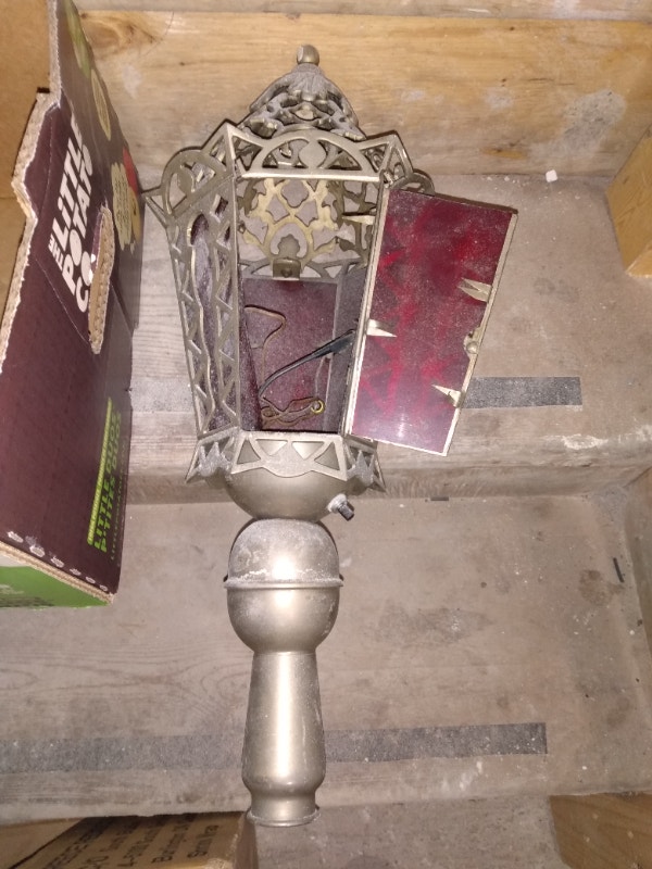 Vintage metal and red glass light fixture - photo 2