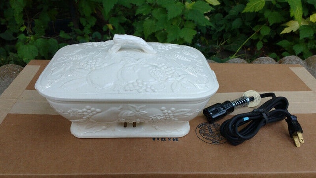 vintage pottery ceramic electrical serving dish white
