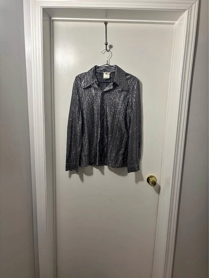 Vintage Dorothy Korby Originals Silver Metallic Button Down Shir